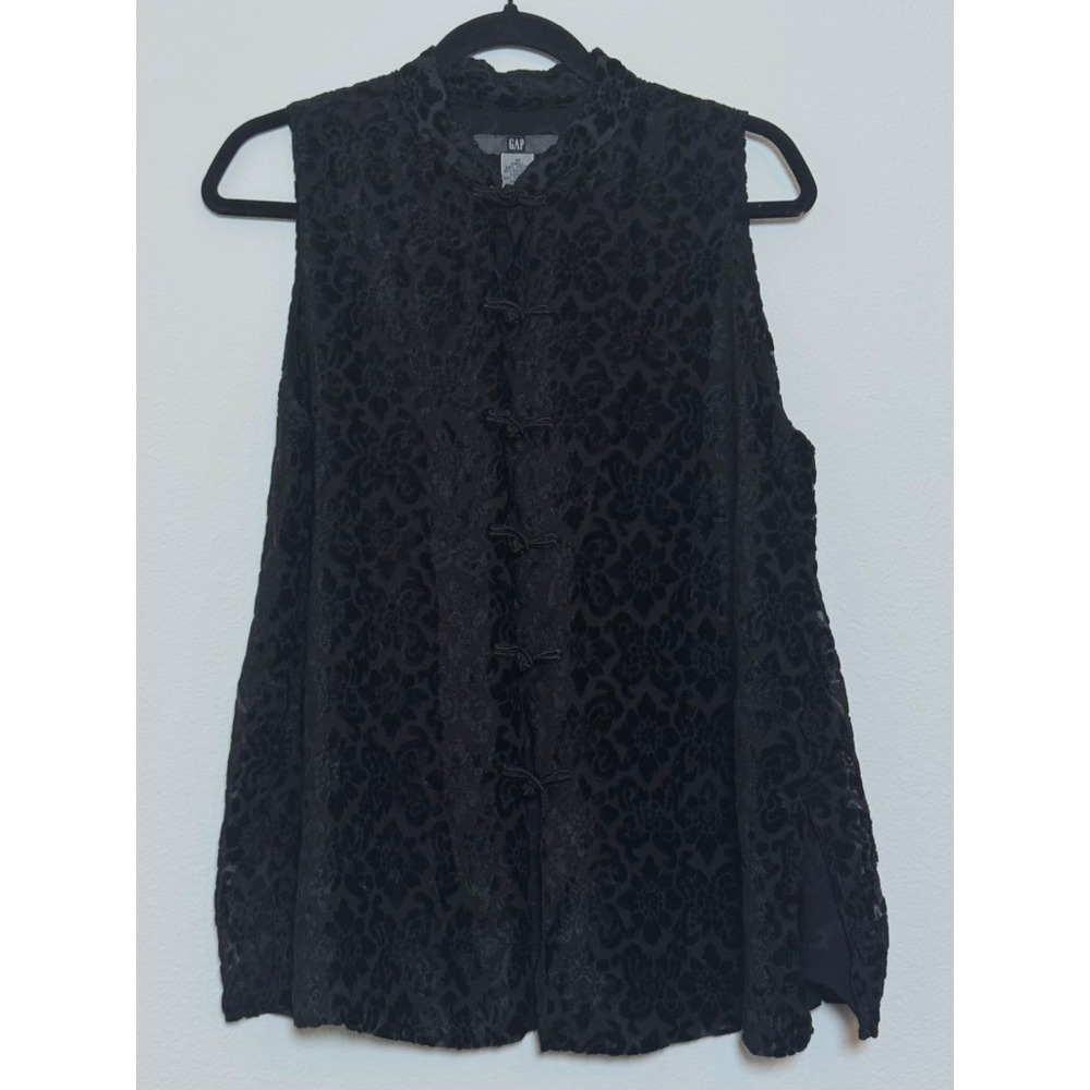 Vintage 90s Gap Burnout Velvet Top Sleeveless M Black Whimsigoth Witchy Festive